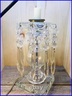 Vintage Mantle Table Lamp Electric Clear Glass Prisms