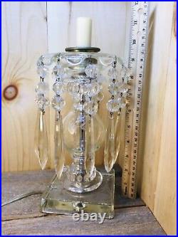Vintage Mantle Table Lamp Electric Clear Glass Prisms