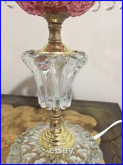 Vintage Michelotti Crystal Glass Prism Boudoir Parlor Table Lamp Pink