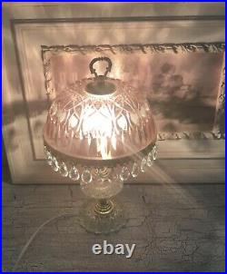 Vintage Michelotti Crystal Glass Prism Boudoir Parlor Table Lamp Pink Cranberry