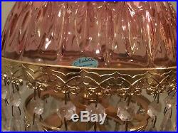 Vintage Michelotti Lead Crystal Glass Prism Boudior Parlor Lamp Pink Cranberry
