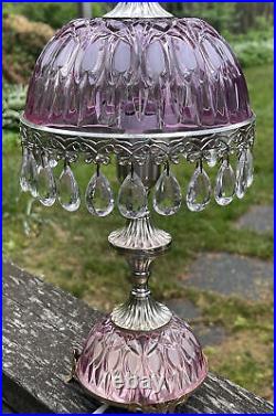 Vintage Michelotti Pink Cranberry Crystal Glass Table Lamp