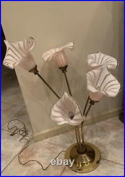 Vintage Mid Century Italian Murano Art Glass hand blown Calla Lilies Table Lamp