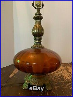 Vintage Mid Century Modern Amber Glass Night Light Base Table Lamp