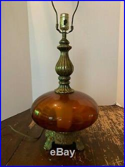 Vintage Mid Century Modern Amber Glass Night Light Base Table Lamp