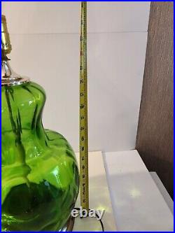 Vintage Mid Century Modern Green Art Glass Table Lamp, Works Perfect