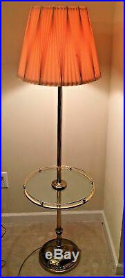 Vintage Mid Century Modern MCM Glass Table Top Brass Floor Lamp End Table
