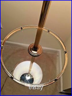 Vintage Mid Century Modern MCM Glass Table Top Brass Floor Lamp End Table
