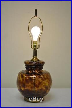 Vintage Mid Century Modern Murano Faux Tortoise Shell Blown Art Glass Table Lamp