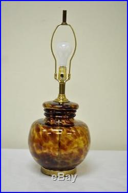 Vintage Mid Century Modern Murano Faux Tortoise Shell Blown Art Glass Table Lamp