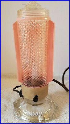 Vintage Mid Century Pink & Clear Glass Atomic Rocket Phallic Boudoir Table Lamp