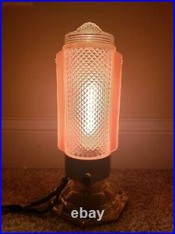 Vintage Mid Century Pink & Clear Glass Atomic Rocket Phallic Boudoir Table Lamp