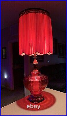 Vintage Mid Century Red Optic Glass Hollywood Regency 3 Way Table Lamp 34