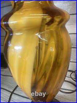 Vintage Murano Amber Glass Swirl Table Lamp Regency Mid Century