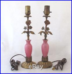 Vintage Murano Glass Boudoir Bedroom Lamps Decorative Pink Glass 1940s Pair