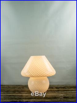 Vintage Murano Mushroom Lamp White Swirl Glass Paolo Venini 1970s MCM