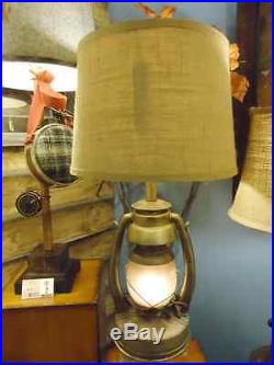 Vintage Oil Lantern Table Lamp With Night Light Burlap Shade Rustic Cabin Decor