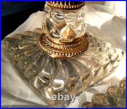 Vintage PAIR Table Lamps Swirl Pattern Glass & Brass 32 Hollywood Regency