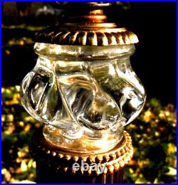 Vintage PAIR Table Lamps Swirl Pattern Glass & Brass 32 Hollywood Regency