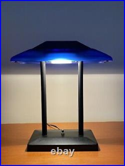 Vintage Pair Memphis Bankers Desk Lamp Cobalt Blue Glass Postmodern