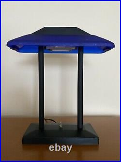 Vintage Pair Memphis Bankers Desk Lamp Cobalt Blue Glass Postmodern