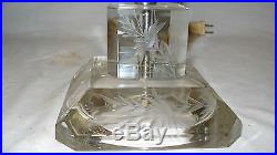 Vintage Pair of Etched Clear Glass Ornate Table Lamps with Glass Spear Prisms