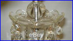 Vintage Pair of Etched Clear Glass Ornate Table Lamps with Glass Spear Prisms