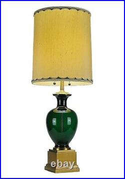Vintage Pair of Marbro Emerald Green Italian Glass Table Lamps withOriginal Shades