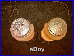 Vintage Pair of Mid Century Pink Glass Atomic Rocket Phallic Boudoir Table Lamps