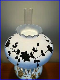 Vintage Rare EF & EF Hurricane GWTW Blue Glass & Crystal Beads Table Lamp