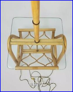 Vintage Rattan Table Floor Lamp With Glass Top Magazine Rack Boho Mid-Century