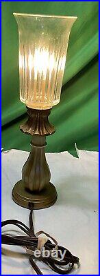 Vintage Resin Table Lamp with Cut Glass Shade 15 Tall