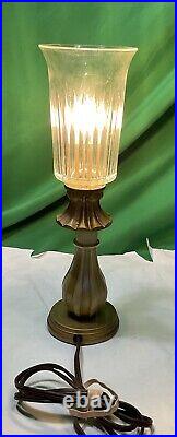 Vintage Resin Table Lamp with Cut Glass Shade 15 Tall