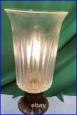 Vintage Resin Table Lamp with Cut Glass Shade 15 Tall