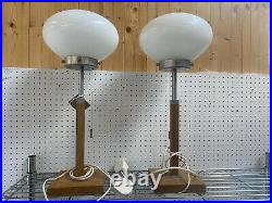 Vintage Retro 1970s IKEA White Glass Globe Table Lamps Mid Century