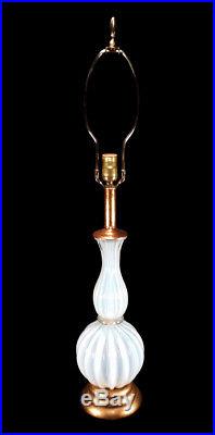 Vintage Ribbed White Opalescent Italian Murano Art Glass Table Lamp Seguso Italy
