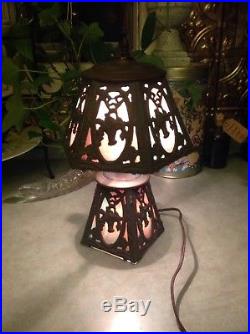 Vintage Small Slag Glass Table Lamp