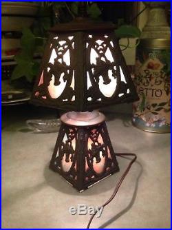 Vintage Small Slag Glass Table Lamp