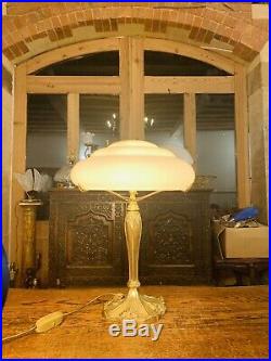 Vintage Solid Bronze & Opaline Milk Glass Table Lamp, Art Deco, Art Nouveau
