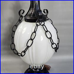 Vintage Spanish Revival Table Lamp Wrought Iron Gothic Chains Glass Globe 33 1/2