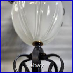 Vintage Spanish Revival Table Lamp Wrought Iron Gothic Chains Glass Globe 33 1/2