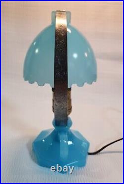 Vintage Suspended Houzex Circa 30s Satin Uranium Vaseline Glass Table Lamp Glow