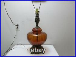 Vintage Table Lamp Amber Glass Falkenstein Hollywood Regency Optic Ribbed