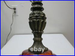 Vintage Table Lamp Amber Glass Falkenstein Hollywood Regency Optic Ribbed
