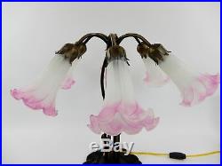 Vintage Tiffany Lilly Pad Pond Lamp Light Stained Art Glass Pink Tulip Shades