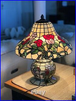 Vintage Tiffany Style Stained Glass Double Lighted Table Lamp