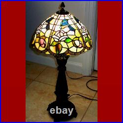 Vintage Tiffany Style Stained Glass Large Accent Table Lamp