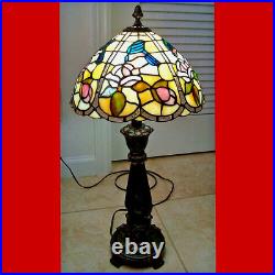 Vintage Tiffany Style Stained Glass Large Accent Table Lamp