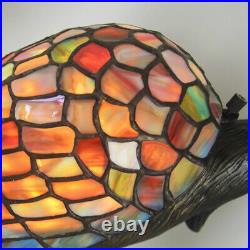 Vintage Tiffany Style Stained Glass Single Crane Plug in Table Lamp Desk Light