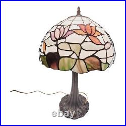 Vintage Tiffany Style Table Lamp Stained Glass Flowers 21H12W